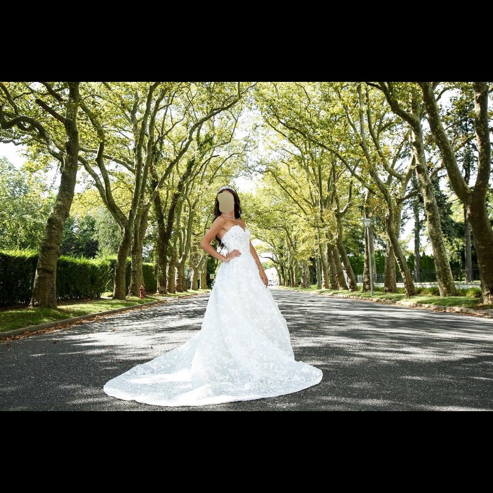 Allure bridal Lace strapless sweetheart neckline ball gown long train